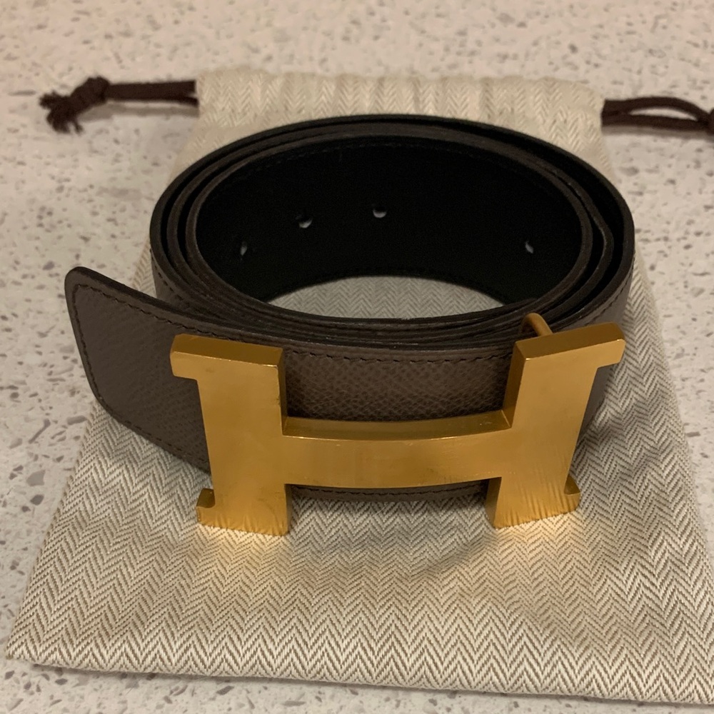 Hermes reversible  Leather Belt with Gold Buckle